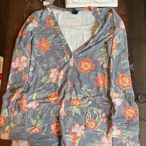 Agnes & Dora Gray Cardigan with Floral Accents